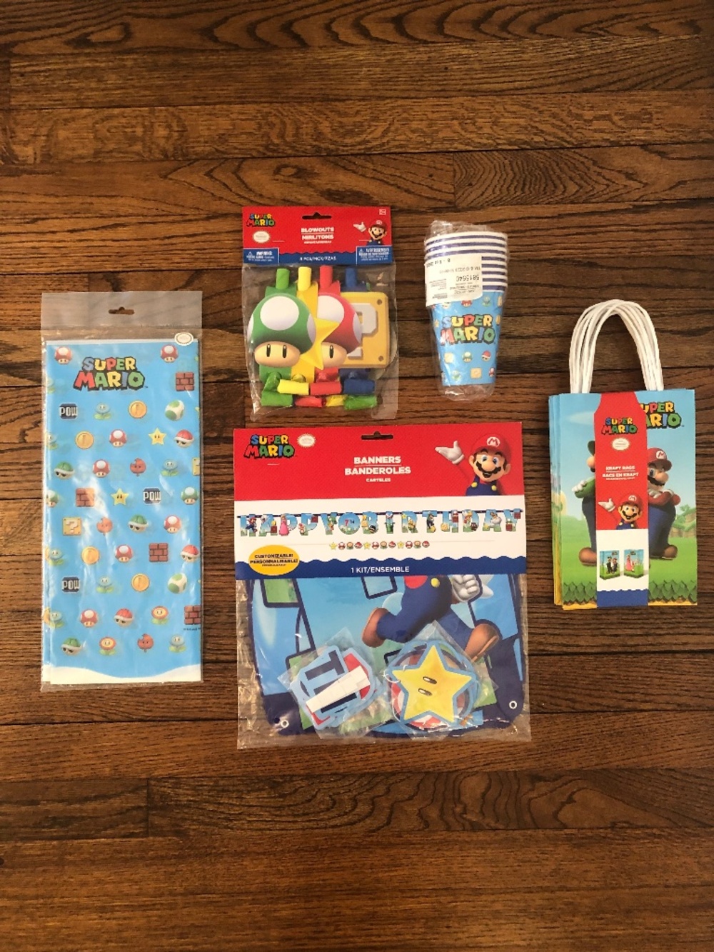 NWT Super Mario Birthday Party Items, 5 piece lot